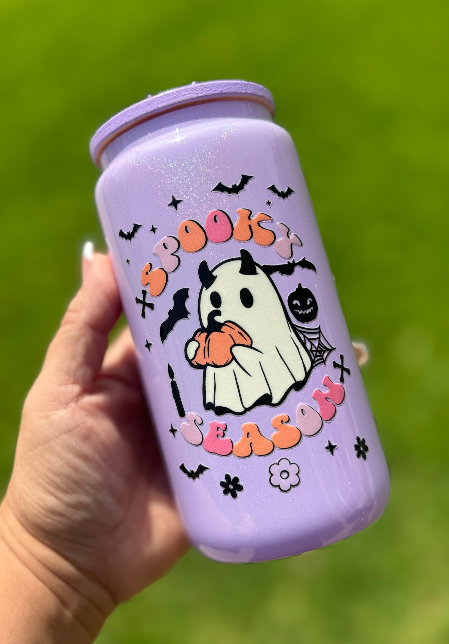 Glass can purple 16 oz Spooky Season