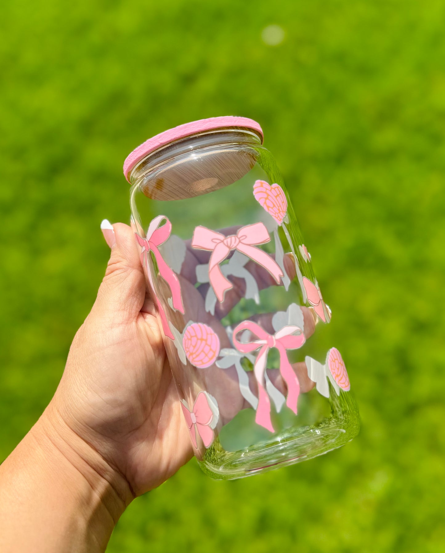 Coquette pink bow Libby glass can 16 oz